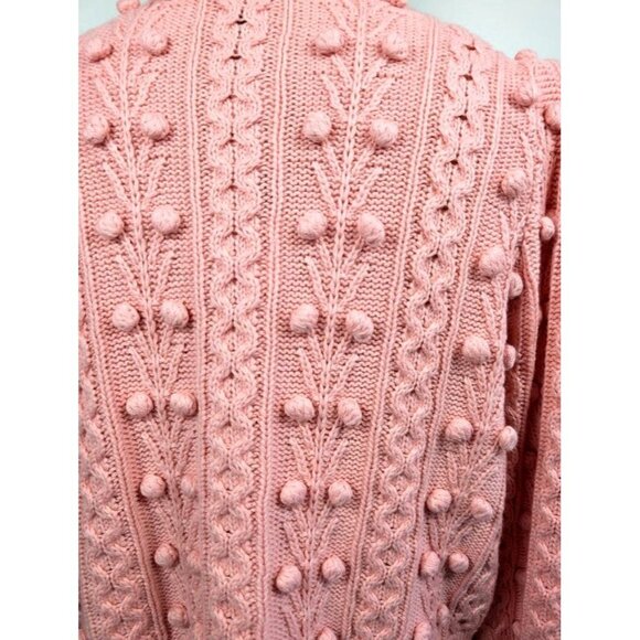 Alice + Olivia Kitty Puff Sleeve Sweater Cardigan Size Medium‎ Cable Knit NEW - Picture 9 of 14